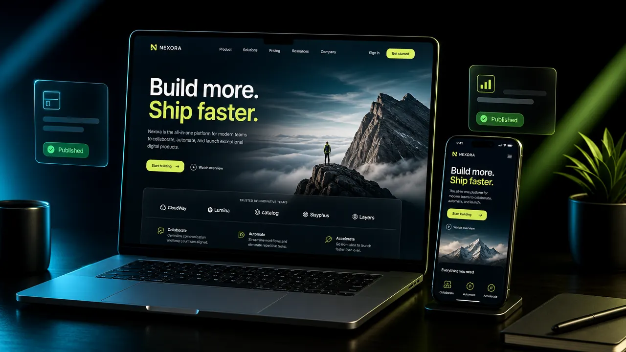 A laptop and a phone showing a finished InstantPages page, published and live
